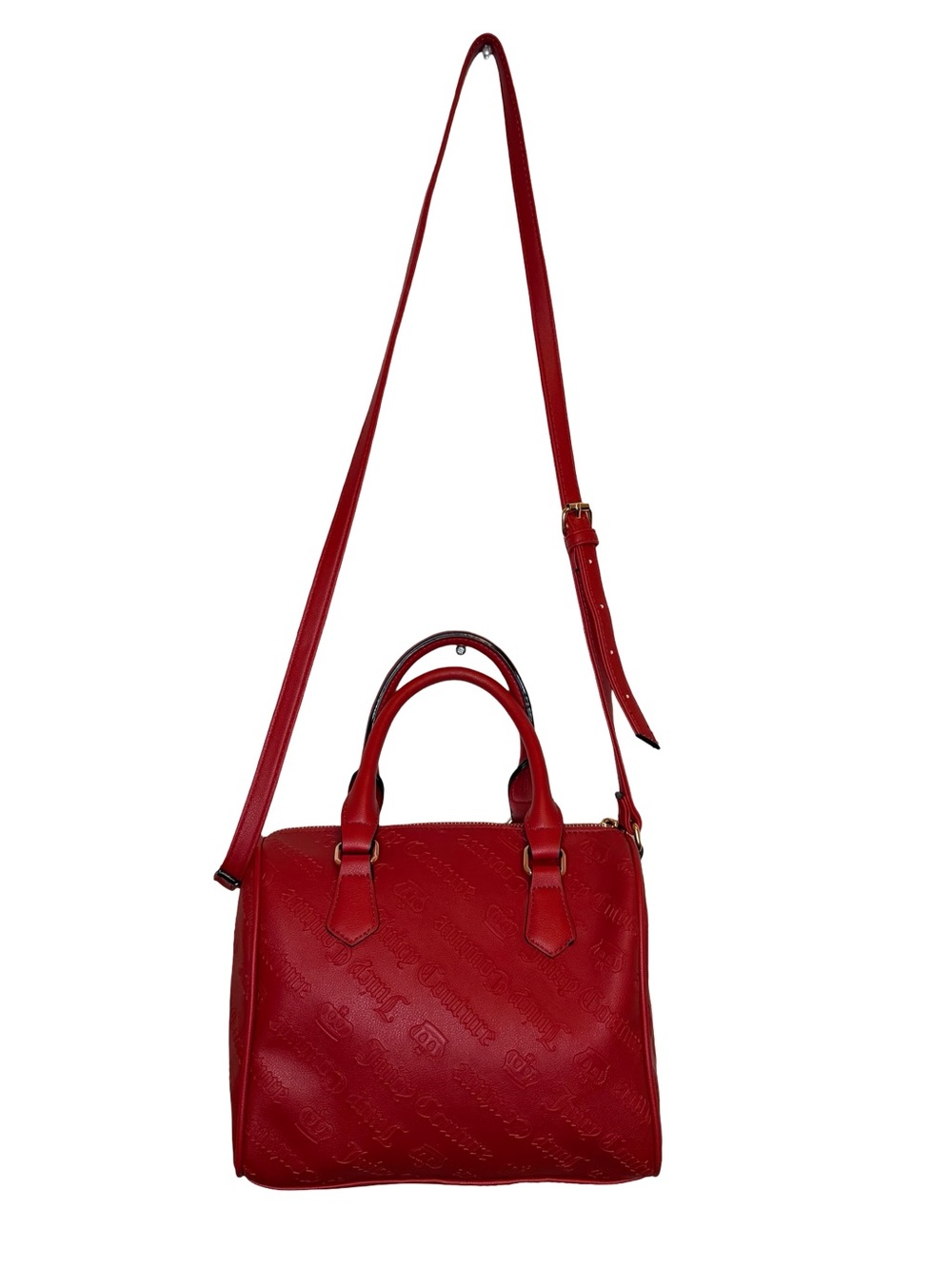 Juicy Couture Red Embossed Logo Charm Satchel Crossbody Bowler Bag - Picture 4 of 8